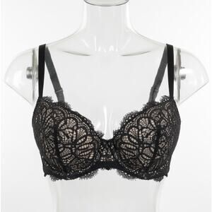 Victoria's Secret Bra Women 36DDD Black Dream Angels Lace Underwire Unlined FLAW